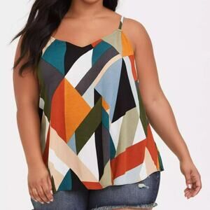 Torrid Womens 2X Top Tank Sophie Crinkle Gauze Swing Cami Geometric